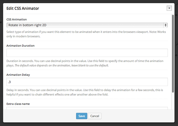 CSS Animator properties in Visual Composer