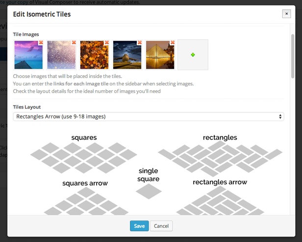 Editar la ventana de propiedades de los mosaicos de imágenes isométricas en WPBakery Page Builder